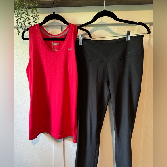 Nike Pants - Nike Red Tank Top and Black Leggings Set